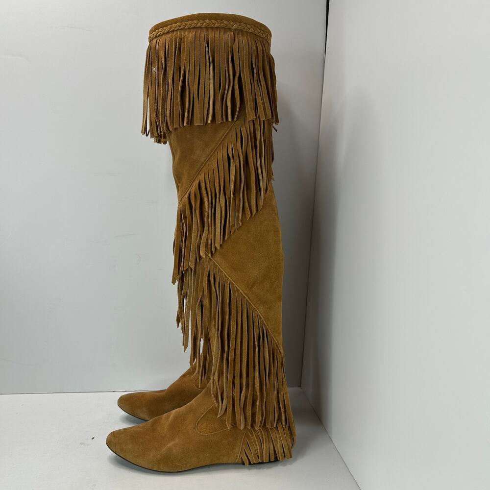 Sam Edelman Over the Knee Suede Leather Fringe Boot Tan Women 6M